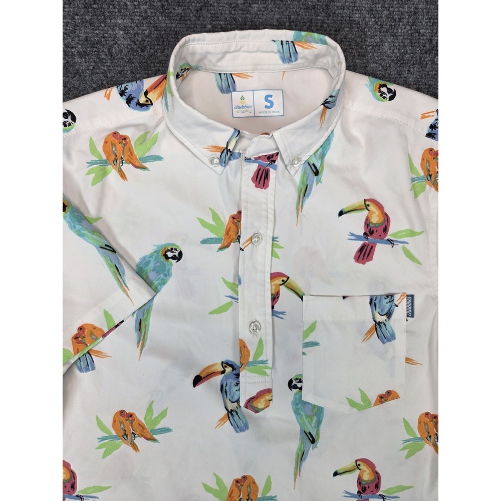 Chubbies Polo Shirt Mens Small White Parrots Button Down